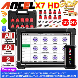 Ancel X7 HD 12V 24V OBD2 Scanner Pemindai Truk Tugas Berat Alat Penyesuaian Idle Rel Umum Diesel Alat Diagnostik Mobil Unit Aktif Pengganti Pengodean Ecu Reset Ecu Alat Pemindai Pembaca Kode Mesin Periksa untuk Howo/Fuso/Isuzu/Hino