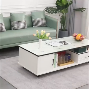 Coffee Center Table with Drawers Simple Modern Tea Table with Tempered Glass for Living Room Office