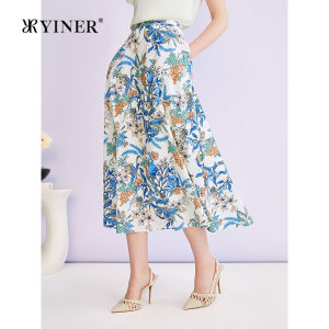YINER | Elegant Artistic Print Cotton-blend A-line Versatile Half Skirt