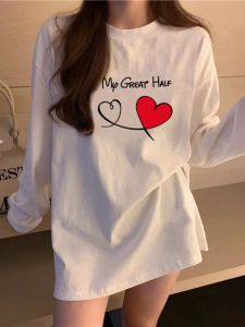 Pure Cotton Long Sleeve Sleepwear T-shirt for Women Loose Fit Casual Home Clothes Suitable for Autumn Winter Ideal for Youth