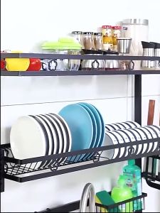 【65CM-125CM】Double Layer Kitchen Storage Shelf Non-Slip Stainless Steel Dish Drying Rack Storage Rack Dish Kitchen Organization Rack Expandable