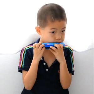 16 Holes Children Wooden Harmonica Blowable Cartoon Pattern Toy Musical Instrument Play Kids