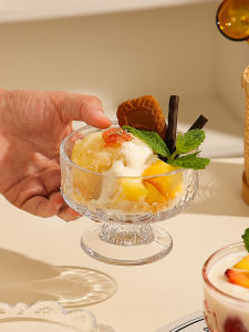 Embossed Glass Goblet Girls Ice Cream Cup Ice Cream Bowl Cold Drink Dessert Cup Salad Yogurt Bowl Good-looking