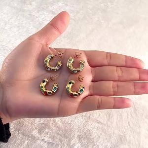 Trendy Gold Color Crystal Stainless Steel Round Earrings For Women Imitation Pearl Metal Earring Party Everyday Jewelry
