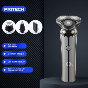 Pritech brand high-end waterproof business 2025 multifunctional new mens electric shaver portable beard knife intelligent digital display four in one shaver