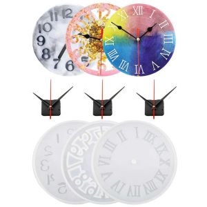 6Pcs (3Pcs Clock Molds + 3Pcs Pointer Set) Clock Resin Molds Large Roman Numerals/Arabic Numerals/Silicone Molds Resin Clock Molds Resin DIY Wall Decoration Art (3 Large Clock Molds and Clock Mechanisms) Create 3 Sets of Clocks with Different Design...