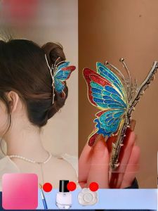 Diy Blue Burned Hair Clip Womens Styling Accessories Fine Chinese Style Enamel on Copper Alloy Hairpins Fashionable Jewelry