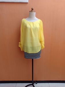 mini midi dress wanita kuning M L XL cewek lengan batwing santai cute
