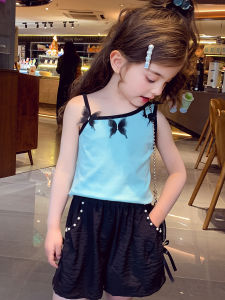 Girls Vest Summer New Style Fashionable Childrens Tank Top Sleeveless Inner Wear Base T-Shirt round Neck Short Model Shot