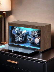Saike Home Silent Automatic Winding Table Clock Box High Density Fiberboard Black Walnut Pattern Premium New Model Watch Box