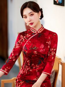 Elegant Long Silk Cheongsam Elegant Daily Wear Double Layered Shanghai Style Performance Outfit for plus Size Women