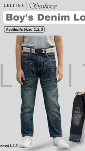 [Lelitex] Boy Fashion Denim Cute Long Jeans with Belt Non-stretchy Patterned for age 4-6 years