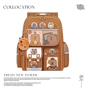 CapyBara Waterproof Dual-Shoulder Bag Large Capacity Card Badge Doll Dual-Shoulder Bag Cartoon Loose Shoulder Strap School Backpack