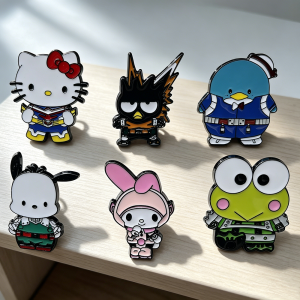 Bandai | 4/6pcs Cute Cartoon Enamel Pins Set Kawaii Anime Cat Penguin Frog Dog Metal Brooches Decorative Lapel Badges for Backpack