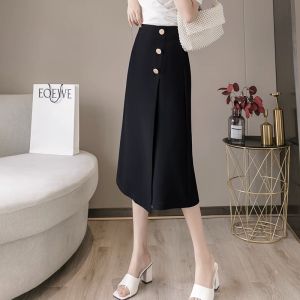 Summer 2026 New Fashion High Waist Slimming Slit A-Line Midi Skirt