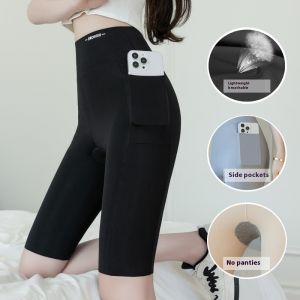 Kai Si Ke กางเกงขาสั้นโยคะเอวสูงพร้อมกระเป๋าด้านข้างและผ้าระบายอากาศ