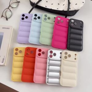 Trendy Down Jacket Phone Case For iPhone 17 16 15 Pro Max 14 Plus 13 12 11 Lens Protection Solid Color Soft Silicone Back Cover