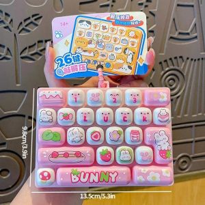 Bandai | 26 Grid Keyboard Keycap Clicker Anti-stress Key Cap Keychain Bag Pendant Cartoon Fidget Keyboard Keychain Charms Gift 키캡