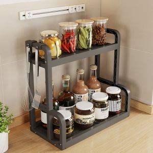 Modern Simple Kitchen Countertop Storage Rack Two Layers for Spoons Salt Oil Vinegar Condiments Organizer Plastic Material