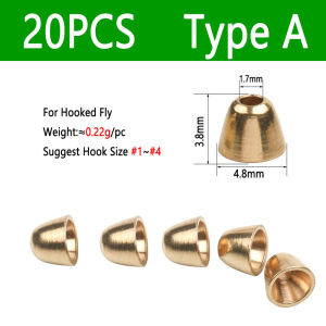 20PCS Brass Conehead Beads for Tube Fly  Woolly Bugger Streamers Minnows Trout Fishing Lures Saltwater Flies Tying Material