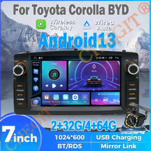 Car Radio Android13 For Toyota Corolla E120 2003-2013 BYD F3 Carplay Multimedia 7 Player 2Din Autoaudio BT WIFI Navigation GPS