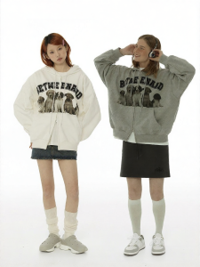 betweenand | Original Dog Family Pattern American Casual Zippered Hoodie