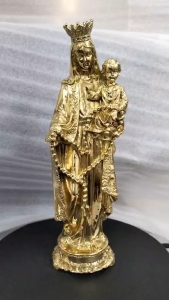 Our Lady of the Holy Rosary Figurine | Solid Brass Crowned Mother & Child Statue 8