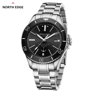 NORTH EDGE ANCHOR Men Auto Dive Watch Sapphire Crystal Ceramic Bezel Stainless Steel Band Luminous Transparent Back
