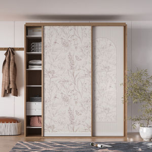 Old-Fashioned Wardrobe Renovation Stickers Wallpaper Self-Adhesive Bathroom Sliding Door Kitchen Sliding Door Thickened Custom Decoration