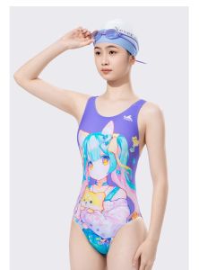 Yingfa Girls Competitive Swimwear Chlorine Resistant One-Piece Training Swimsuit with Cartoon Print Cute & Durable for Kids Swimming