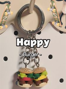 ของขวัญหัวใจแฮนด์เมดไบโอทีมี่ DIY สไตล์อเมริกันวินเทจเบอร์เกอร์ อุปกรณ์ตกแต่งกระเป๋า หัวเข็มขัดรถยนต์ ขนมปังเบอร์เกอร์เนื้อวัวชีสที่มีก้อนผักสด