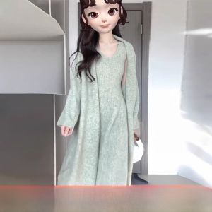 Bộ Váy Cardigan Dệt Kim Dài Vừa Phải Kiểu Pháp Cho Nữ Mùa Thu 2023 Bộ Váy Dài Cổ Chữ V Dài Tay Phong Cách Thường Ngày