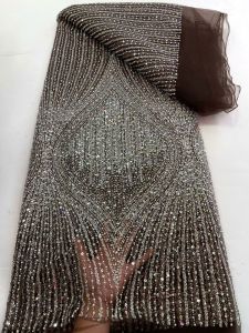 AT2943 African Groom Beaded Lace Fabric 2026 Luxury Nigerian Embroidery Sequins Lace French Tulle Lace Bridal Wedding Dress