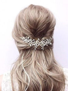 Luxury-Style Beaded Pearl Bride Hairpin - Silver Leaf Design Hairpin for Wedding Gown and Formal Hairstyle