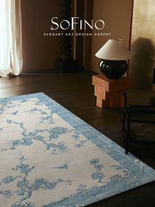SoFINO | Vintage Style Blue and White Living Room and Bedroom Washable Carpet
