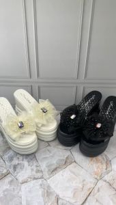 GW Sandal Wedges Ribbon Highsole Diamond & Pearl Korea Shoes WG8050