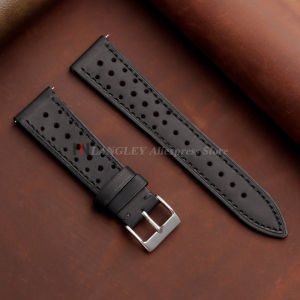langley | Vintage Racing Leather Watch Strap 18mm 19mm 20mm 21mm 22mm 24mm Handmade Quick Release Strap Brown Breathable Porous Watchbands