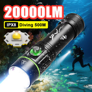 20000LM Bright LED Diving Flashlight Professional Dive ScubaTorch IPX8 Underwater Lamp Scuba Diving 500M Powerful L2 Dive Lamp