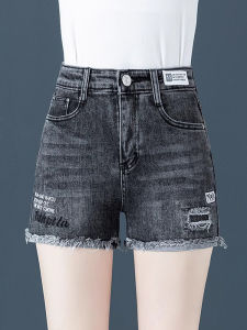 High Waist Torn Hem Denim Shorts Womens Thin Summer A-Line Wide Leg Hot Pants Cotton Polyester Blend High Waist Shorts