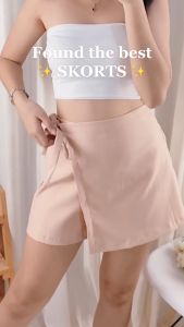 DNEMNLPH Cora Highwaist Vintage Skorts (Trendy Korean Bangkok Fashion Skirt Shorts Tie Garterized Woven Womens Clothing High Quality Plain With Neutral Colors Stretchable Freesize For Girls Ladies Women Front Skort Overlap With Ribbon)