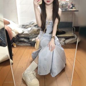 Retro Unique Beautiful Hollow out Slim Fit Strap Dress French Gentle Sweet Style Summer Collection Womens Fashion Dress