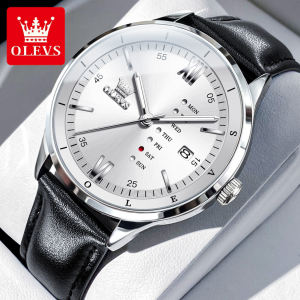 OLEVS Watch Men Original Brand Waterproof Fashion Casual Quartz Men Clock Leather Luminous Calendar Week Jam Tanggan Lelaki 2931