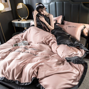 Summer Ice Silk Four-Piece Set Naked Sleep Smooth European True Silk Bed Sheet Cover Duvet Cover Bedding Lightweight Luxury Sensation Three-Piece