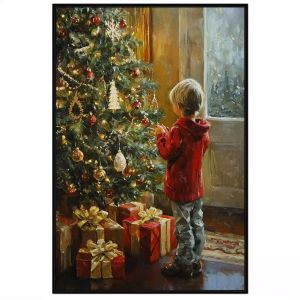 Tranh cây thông noel mùa đông. Tranh treo tường dán tường sơn dầu canvas trang trí. CGI-1889