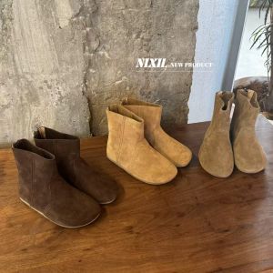 Retro Flat Bottom Childrens Short Boots Fall New Style Girls Frosted Leather round Head Little Kids Martin Boots Soft Comfortable