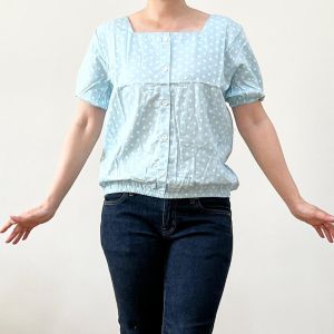 ●ECLAIRE● 063 Blouse Blus Leher Persegi Squareneck Lengan Pendek Shortsleeves Motif Polkadot Kasual Casual Korea Kerja Mode 1017