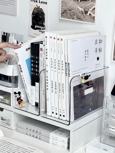 Desktop Bookend Desk Acrylic Transparent Storage Box Pen Holder Book Shelf and Writing Desk Student Book Storage Rack