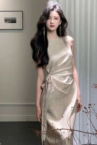 QFN | French Style Grey Sleeveless Drape Dress
