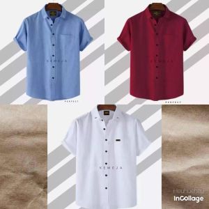 PAKET HEMAT 3 PCS 75 RIBU KEMEJA POLOS PRIA LENGAN PENDEK