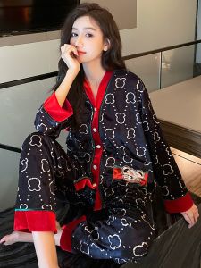 Cartoon Bear Gold Velvet Sleepwear Womens Long Sleeve Two-Piece Set Luxury Diamond Fleece Home Clothes Outdoor Wearable